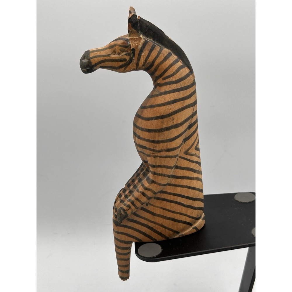 Hand Carved Hand Painted African Style Folk Art Rustic Zebra Wood Shelf Sitter